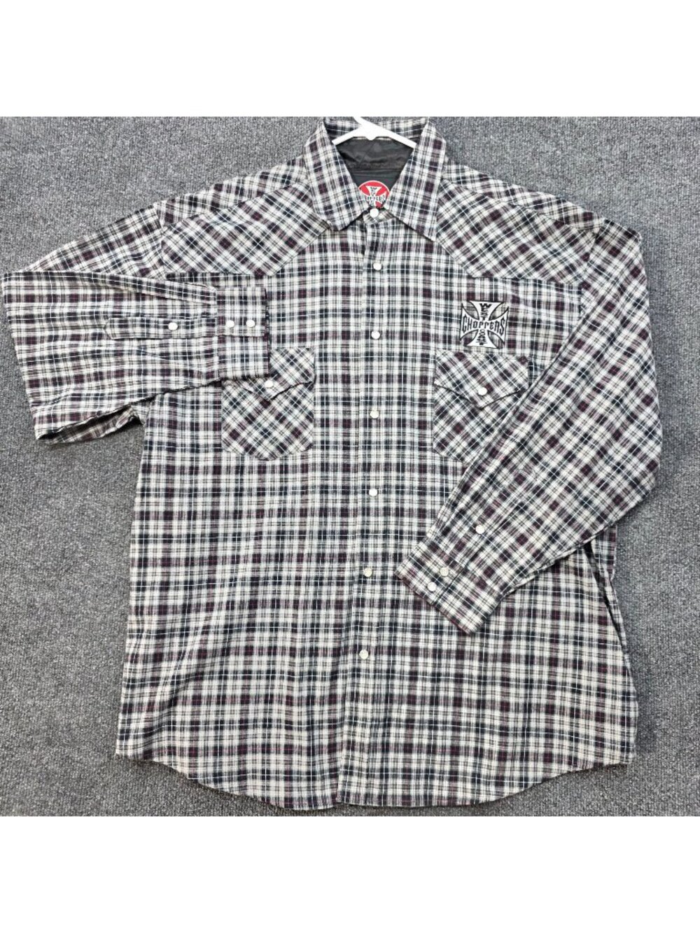 West Coast Choppers Jesse James Plaid Western Pearl Snap Shirt XL Biker Greaser